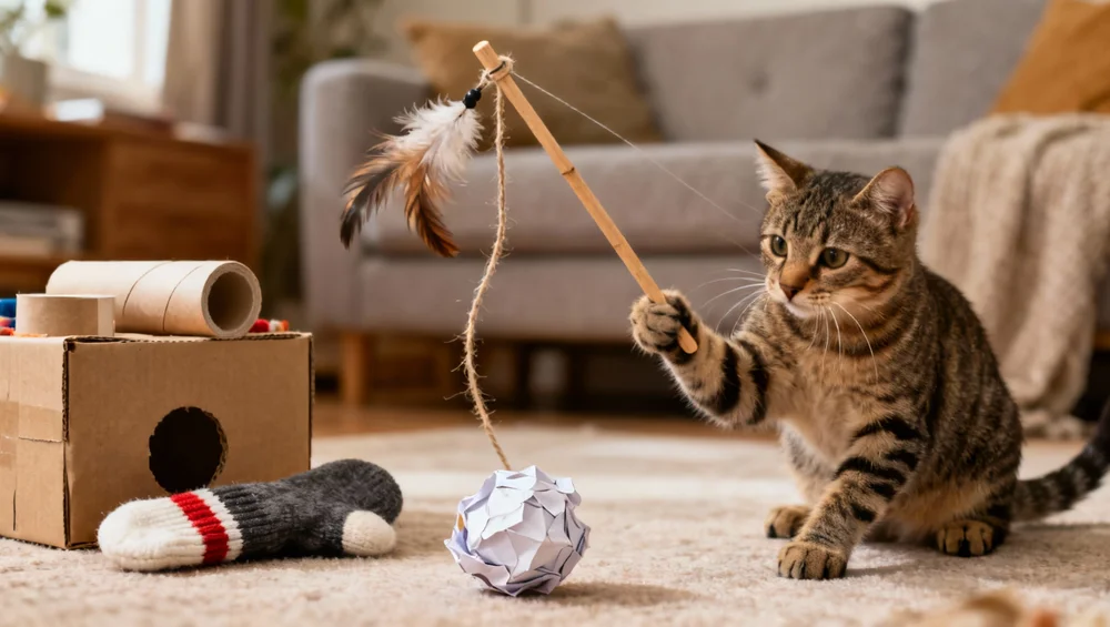 Juguetes caseros para estimular a tu gato: ideas seguras, sencillas y efectivas
